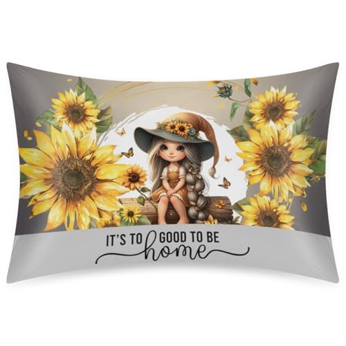 Satin Pillowcase for Hair and Skin Queen Size Silp Silk Pillowcase Soft Cute Sunflower Girl Satin Cooling Pillow Covers with Envelope Closure for Bed Hoilday Decorative 20 × 30inch 1 pcs