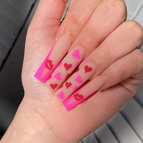 24pcs Hot Pink Matte False Nails Set Cover