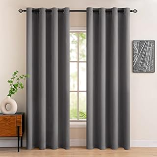 MIULEE Blackout Curtain Very Soft Solid Thermal Insulated Ring Top Decorative Darkening Curtain with Grommets for Living Room Bedroom Nursery Room 2 pieces 55" Wide by 102" Drop 140 x 260 cm Grey