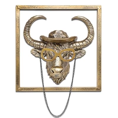 JJALIGHTS Exquisite Resin Animal Head Wall Sculpture (Gift Metal Frame) - Imitation Copper Vintage Decor for Living Room, Bedroom & Office | Decorative Wall Hanging Art (Bison)