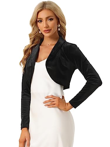 Image of Allegra K Long Sleeve Velvet Shrug Top for Women's Open Front Cocktail Party Cropped Bolero Cardigan