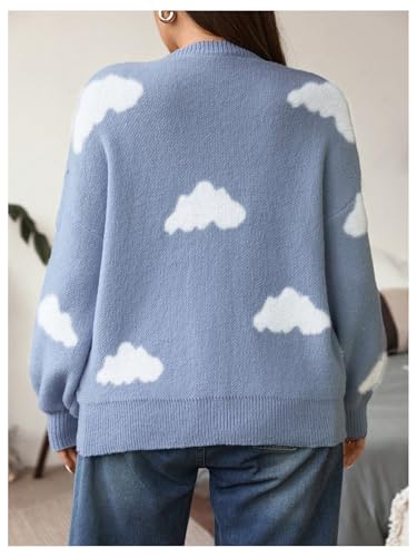 SOLY HUX Women's Plus Size Cardigan Sweater Cloud Graphic Button Down V Neck Long Sleeve Knit Loose Cardigans2