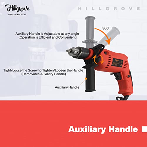 Image of Hillgrove HGPD1M2 All Purpose 700W Drill Machine with 5 Drill Bits for Making Holes in Metal /Wood /Concrete with Reverse Rotaion and Variable Speed Pistol Grip Drill (13 mm Chuck Size)