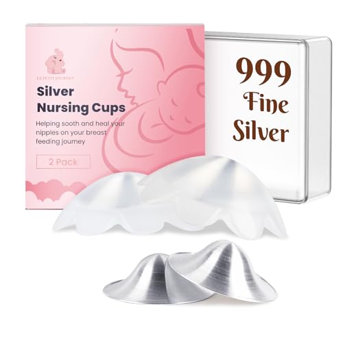 Image of Original 999 Pure Silver Nursing Cups with Silicone Pads, Nipple Shields for Nursing Newborn Essentials, Silver Nipple Covers for Breastfeeding, Silver Nipple Guards for Soothing and Healing