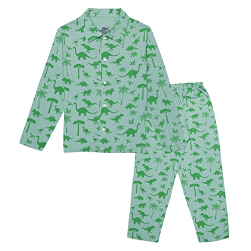 chopper club Ensemble pyjama et chemise de nuit en coton pour garçon avec col imprimé boutonné, Camion vert, 8-9 ans Cover
