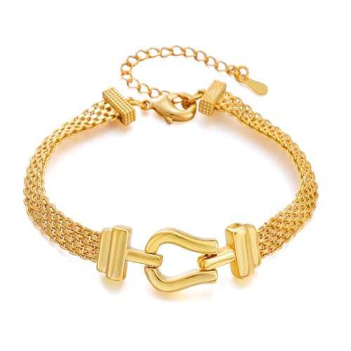 TONLUYAX Gold Link Chain Bracelets for Women Vintage Horse Bit Bracelets Simple Thin Cuff Bracelet Horsebit Jewelry