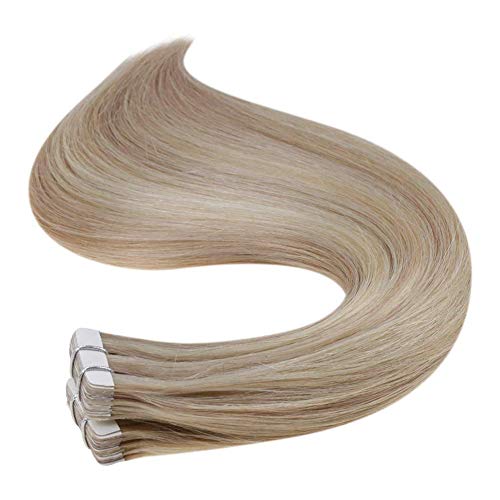 Hair Tape in Extensions 16 Inches 40g 20Pcs Color 18P613 Ash Blonde Highlight Bleach Blonde Adhesive Glue on Hair Extensions Brazilian Hair
