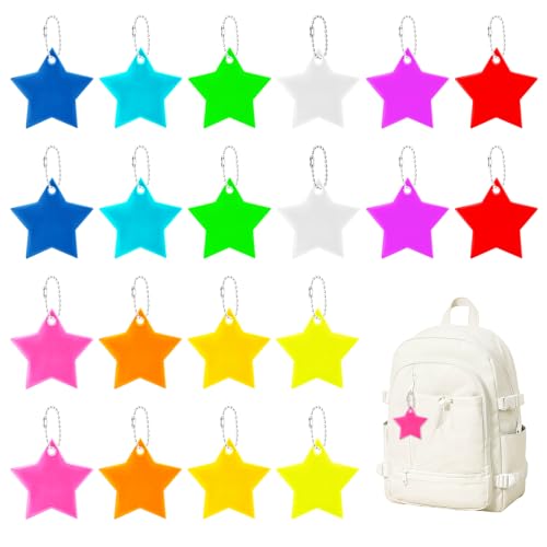 HAVIRI 20 Pièces Réflecteurs pour Enfants, Porte-clés Rétro-réfléchissants en Forme d'Étoile, 10 Couleurs, Sécurité pour Sac à Dos, Vélo et Déplacements de Nuit, Idéal Cadeau Anniversaire Enfant