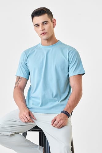 Image of SNITCH Men T-Shirt | Minimalist Regular Fit & Short Sleeve Styling | 100% Breathable Cotton Casual Wear T-Shirt & Durable Knit Plain Weave Everyday Summer Essential