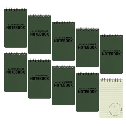 CUGBO 10 Pack Waterproof Notebook, All-Weather Pocket Sized Tactical Notepad, Top Spiral Memo Grid Paper Notepad for Outdoor Activities Recording(Army Green,3.2"x5.5")