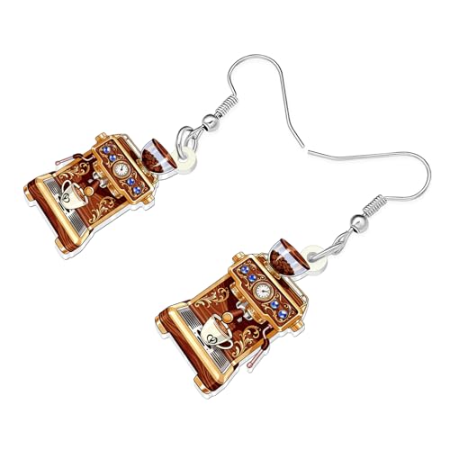 Image of BONSNY Acrylic Dangling Novelty Fun Black Coffee Machine Earrings Hypoallergenic Designer Jewelry Gifts For Women