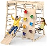 Indoor Jungle Gym, Toddler Climbing Toys Indoor, Indoor Playground Climbing Toys for Toddlers, Climber Playset with Slide, Climbing Rock/Net, Monkey Bars, Drawing Board, Abacus Game and Swing
