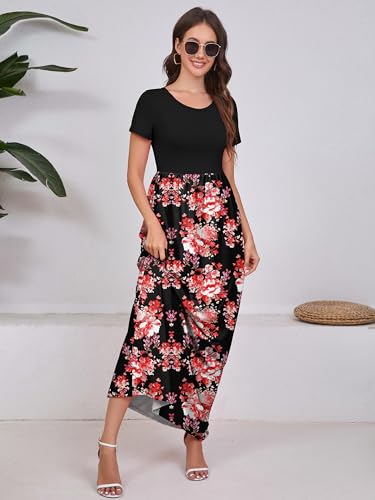 Image of DEARCASE Maxi Dress for Women Short Sleeve Casual Summer Loose Plain Comfy Long Dresses with Pockets