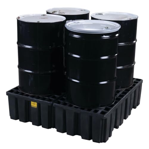 Image of Eagle High Capacity 4 Drum Spill Containment Pallet with Forklift Pockets, 52.5 inchx51 inchx13.75 inch, 132 Gallon Sump, 8,000 lbs. Load Capacity Secondary Containment Pallet, Made in USA, Black, 1640BND
