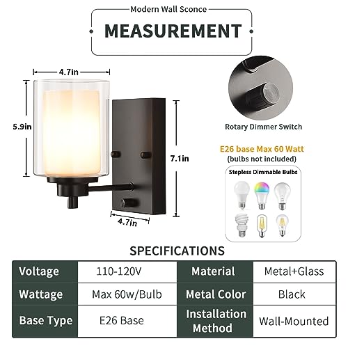 image for AOLALA Dimmable Matte Black Wall Sconces Set of 2, Bathroom Vanity Lig