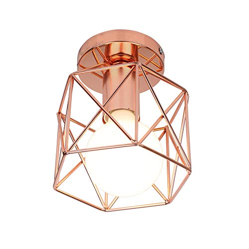 STOEX Retro Plafonnier Industrielle en Métal Carré Fer, Suspension Cage Cube Luminaire E27 pour Salon Chambre Café Bar Restaurent Entrée Couloir (Or rose) Cover