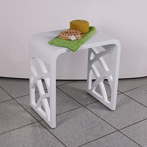 KZOAO Padua - Taburete para ducha (piedra maciza, mineral fundida y piedra artificial), color plateado