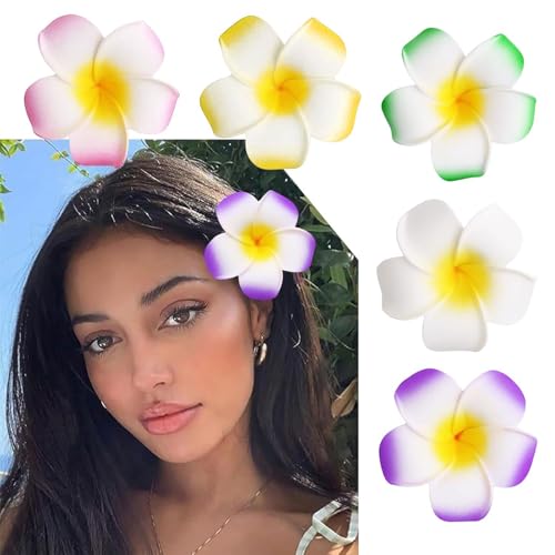 Nayyana 5 horquillas hawaianas con flores hawaianas, horquillas para el pelo, horquillas de flores artificiales, accesorios para el cabello para vacaciones, fiestas en la playa, horquillas para niñas,