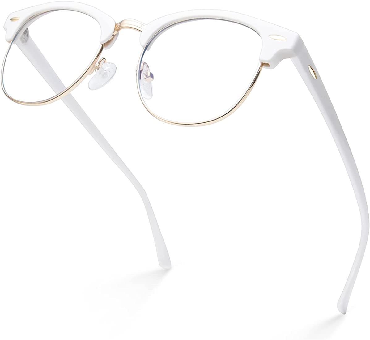 Dark Wost Blue Light Blocking Glasses Computer Reading Eyeglasses Anti Eyestrain Semi-rimless Retro White Frame Clear Lens for Men & Women