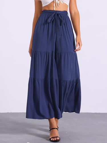 Image of Allegra K Women's 2026 Summer Wide Leg Palazzo Pants High Waisted Flowy Trendy Casual Lounge Boho Beach Ruffles Trousers