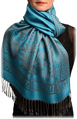 Pashmina feel doux bleu écharpe à franges et motifs cachemire 180cm