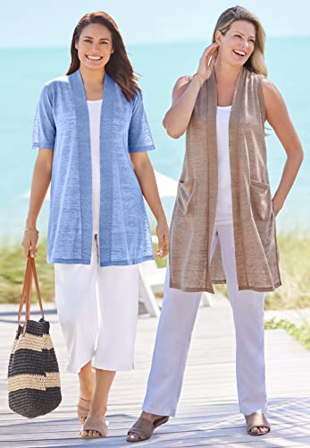 Woman Within Women's Plus Size Lightweight Linen Vest - 18/20, Navy Red #TOP4