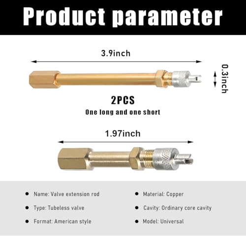 Image of 2 PCS Brass Auto Tire Valve Extension Adaptor, 50mm /1.97 inch Long Brass Auto Tire Repair Tools, Air Tyre Stem Extender Inflation Straight Bore for RV Truck, Car Accessories (50mm & 100mm)