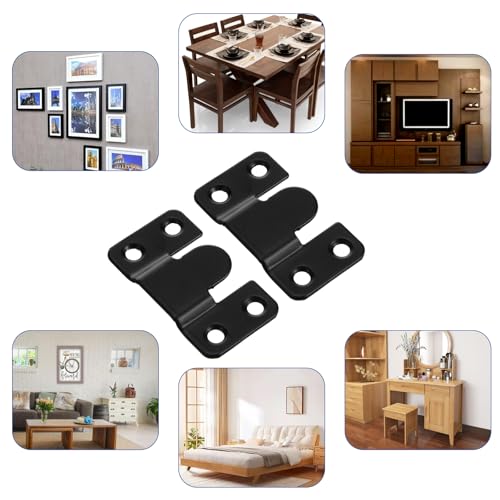 Image of 4 Pairs Flush Mount Bracket, Stainless Steel French Cleat Keyhole Hangers Interlocking Hanging Buckle Wall Mounting Hardware Heavy Duty Z Clips Picture Hanger Buckle Furniture Connector, Black