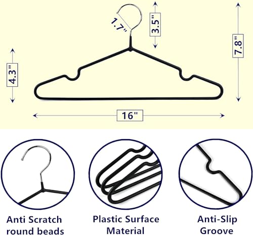 Image of Zollyss Non-Slip Rubber Coated Metal Suit Coat Hangers Heavy Duty Clothes Hanger with Chrome and Black Friction, Metal Shirt Jacket Hanger with Round Notches for Dress (Pack of 10)