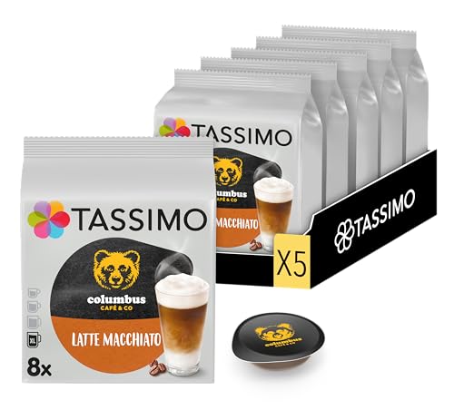 Tassimo, 40 Dosettes Latte Macchiato Columbus, Compatibles avec les machines TASSIMO, 40 Cafés au Lait Latte Macchiato, 5 packs de 8 dosettes