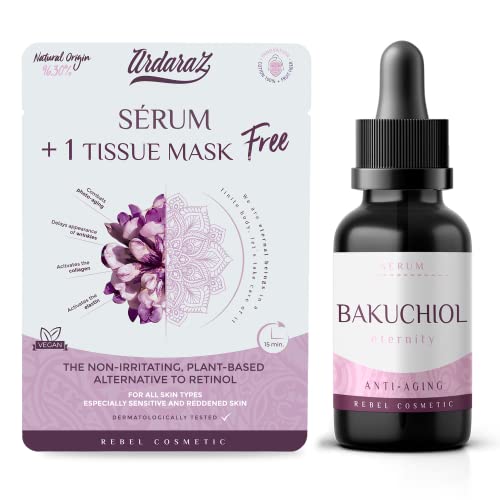 Ardaraz Sérum VIsage avec Bakuchiol, le Rétinol Végétal. Serum anti rides concentré pour femmes, améliore la texture de la peau. Avec de l’Acide Hyaluronique, convient aux peaux sensibles Cover