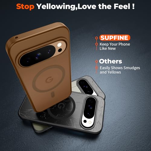 Image of SUPFINE Magnetic for Google Pixel 10 Pro Case /Pixel 10 Case with Screen Protector, (Built-in Magnets) ((Military Grade Drop Protection) Slim Translucent Shockproof Phone Case,Brown