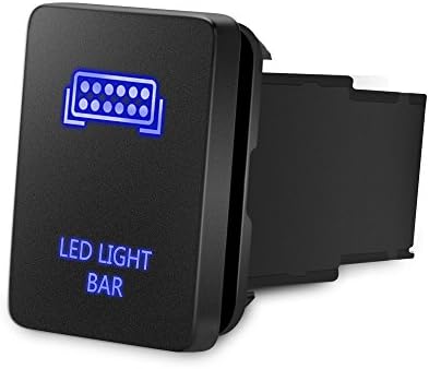 MICTUNING Backlit LED LIGHT BAR Symbol Push Button with Wiring Kit ON-OFF Switch Compatible with Toyota (Blue, Surface Size 1.28 x 0.87 inches)