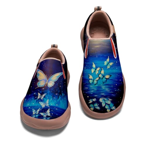 Kid's Art Painted Shoes Casual Walking Slip On Loafers Fashion Light-Weight Leather Travel Sneaker Art Butterfly Pattern