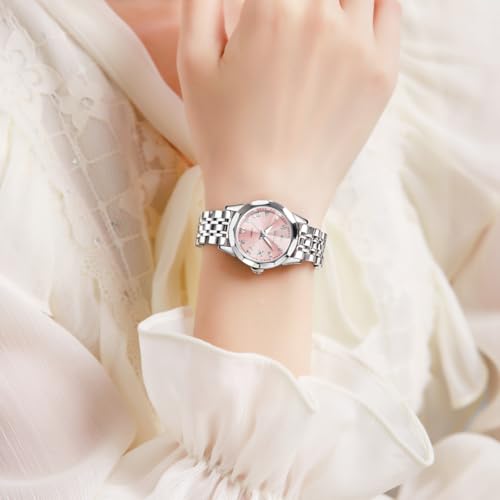 Image of OLEVS Watches Women with Date Silver Stainless Steel Luxury Ladies Watches with Small Writs Diamond Watches for Women Waterproof Elegant Dress Quartz Analog Women's Wrist Watches Reloj de Mujer
