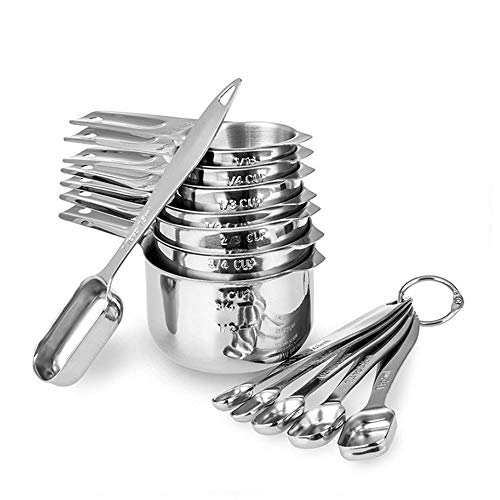 HONGTAO 13pcs/Lot Measuring Cups and Spoons Set Stainless Steel Seasoning Spoons & Measuring Cups Set Baking Coffee Cooking Kitchen Tools