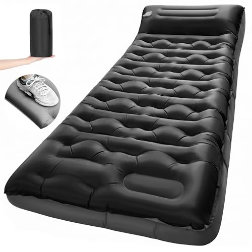 LLUAII Camping Sleeping Pad,5.9 Inch Thick Camping Mat with Built in Pillow and Foot Pump,Self Inflating Sleeping Pad for Camping Backpacking（Green