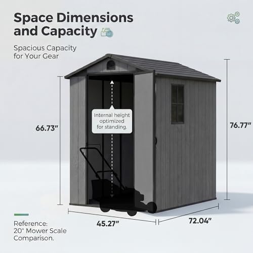 Image of Devoko 4x6 FT Resin Storage Sheds with Floor, Plastic Outdoor Garden Shed with Windows and Lockable Doors, Waterproof Outside Tool Sheds for Patio Backyard Lawn, Dark Gray