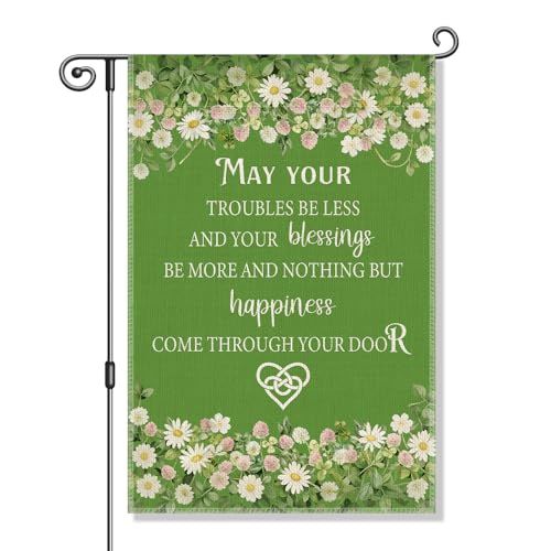 Vgrti May Your Troubles Be Less and Your Blessings Be More Funny Garden Flag for Outside, Inspirational Irish Blessing Yard Banner, Green Floral Spring Welcome Farmhouse Home Holiday Outdoor Decor