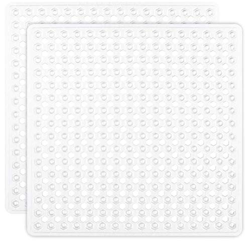Image of GORILLA GRIP Patented Square Shower Stall Mat, Small Bathtub Floor Mats for Stand Up Showers, Suction Cups and Drainage Holes, Machine Wash, Soft on Feet, Bathroom Accessories 21x21 Inch, 2 Pack White