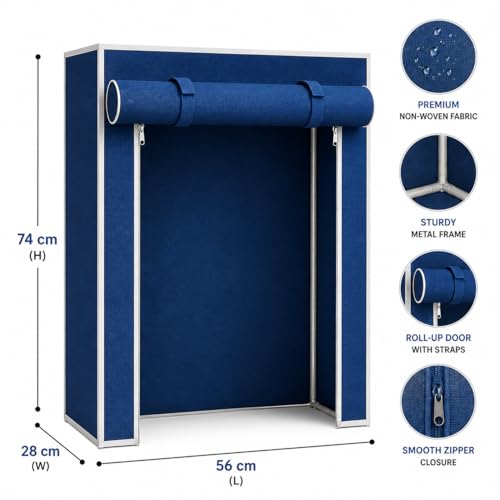 Image of EASY BUY Blue Shoe Rack Cover only, 4 Shelves Cover with Zip Door Lock & Side Pocket | Dustproof | Only 4 Layer H-74 cm x L-56 cm x W-28 cm