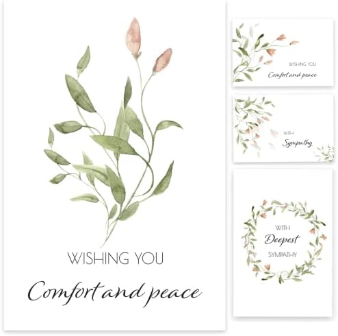 KIBAGA Beautiful Sympathy Cards Set of 20 with Envelopes and Stickers - Perfect Bulk Set To Express Your Condolences - Tasteful Watercolor Floral Assortment w/a Simple Heartfelt Note of Condolence