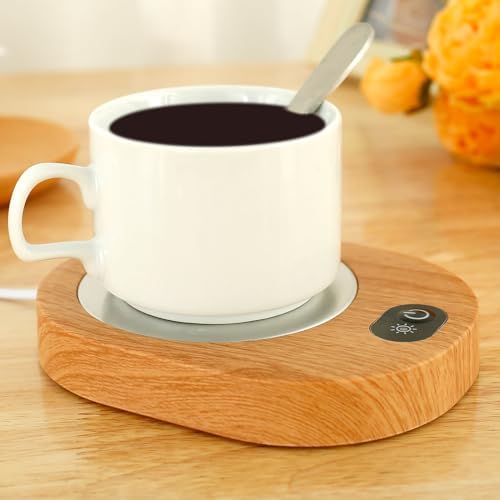 Teklemon Elektrische Koffiewarmer met 3 Temperatuurinstellingen, Theewarmer, Drankwarmer voor Cacao en Melk (Houtnerf