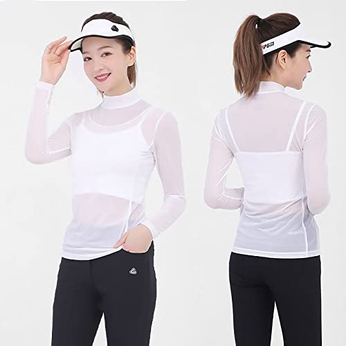 Camisa feminina fina de golfe com proteção solar, blusa respirável e refrescante, gola redonda, seca
