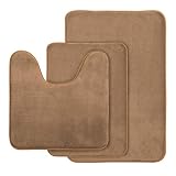 AOACreations Memory Foam Bath Rug, Bathroom Mat Set of 3, Soft, Plush, Absorbent, Low Pile, Includes