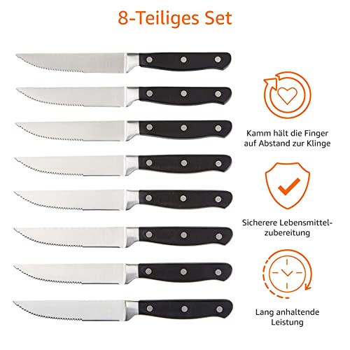Foto von Amazon Basics 8Stück Messerset, Schwarz/Rostfreier Stahl