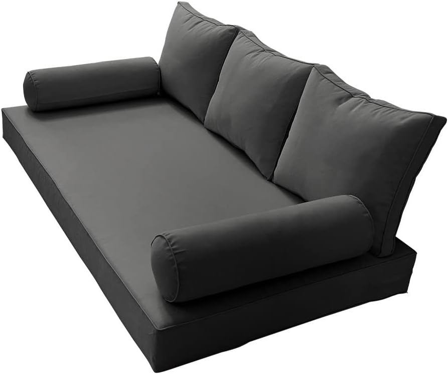 Prolinemax Style 3 - Mattress & Pillow Bolster Cushion for Outdoor Indoor Daybed Porch Swing Bed Piped Trim Crib Size AD003 | Covers ONLY |