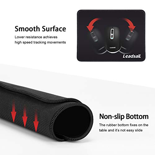 Leadsail Mouse Pad With Stitched Edge, Water-Resistant, Premium-Textured Mouse Mat, Non-Slip Rubber Base Mousepad For Laptop, Computer & Pc, 10.6×8.3×0.1 Inches (Black) #TOP2