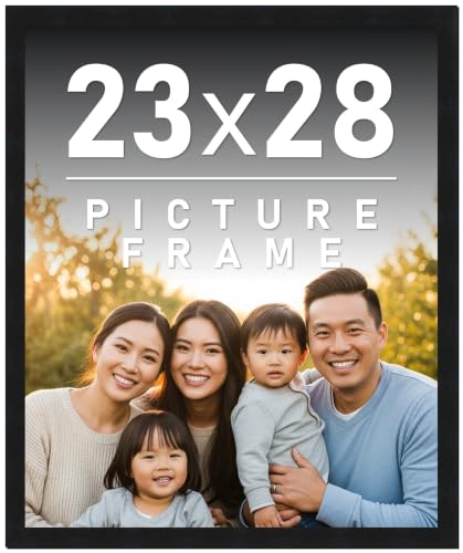 23x28 Frame Black Picture Frame - Complete Modern Photo Frame Includes UV Acrylic Shatter Guard Front, Acid Free Foam Backing Board, Hanging Hardware Wood Wall Frames for Family Photos - no Mat
