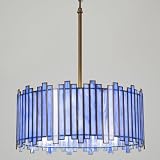 Wrlmfy Drum Chandelier 4-Light, Antique Brass Tiffany Pendant Lighting Fixture with Stained Deep Blue Glass Shade, 16” Round Ceiling Hanging Lamp for Bedroom Dining Room Kitchen Entryway Living Room